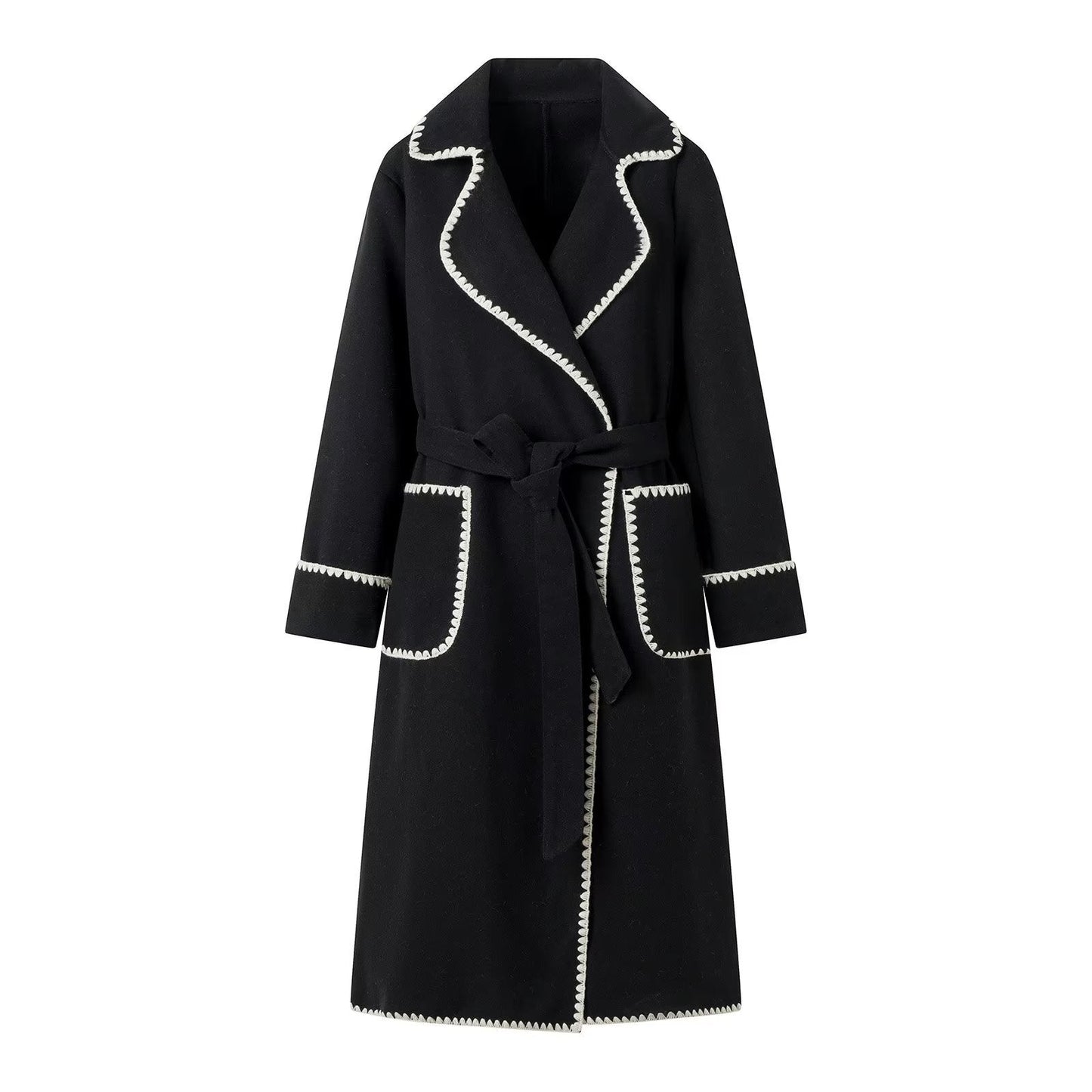 Veste de mi-saison femme Élégante Ceinture Luxe Poches