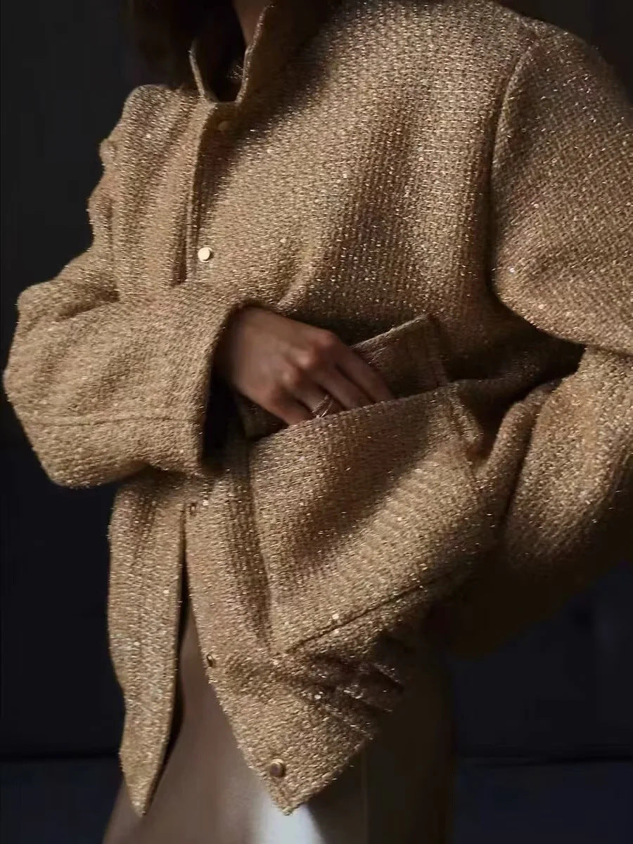 Goldene Pailletten Stehkragen Jacke Elegant - IdealeKleiden