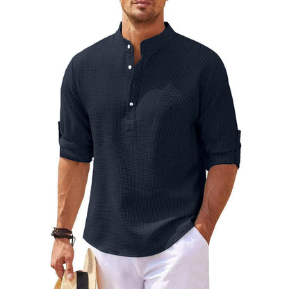 Chemise homme coupe décontractée col montant aspect côtelé