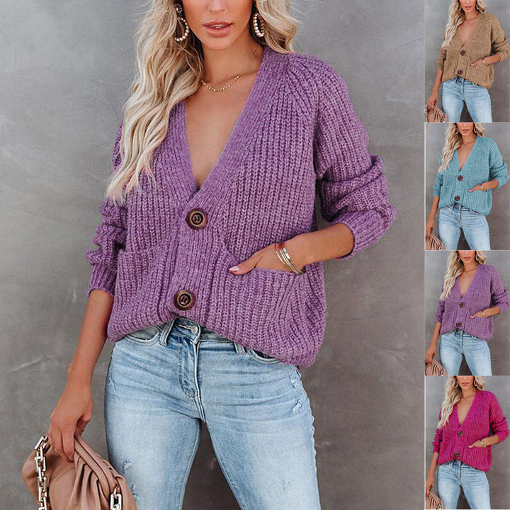 Damen Strickjacke Lässig Mit Taschen - IdealeKleiden