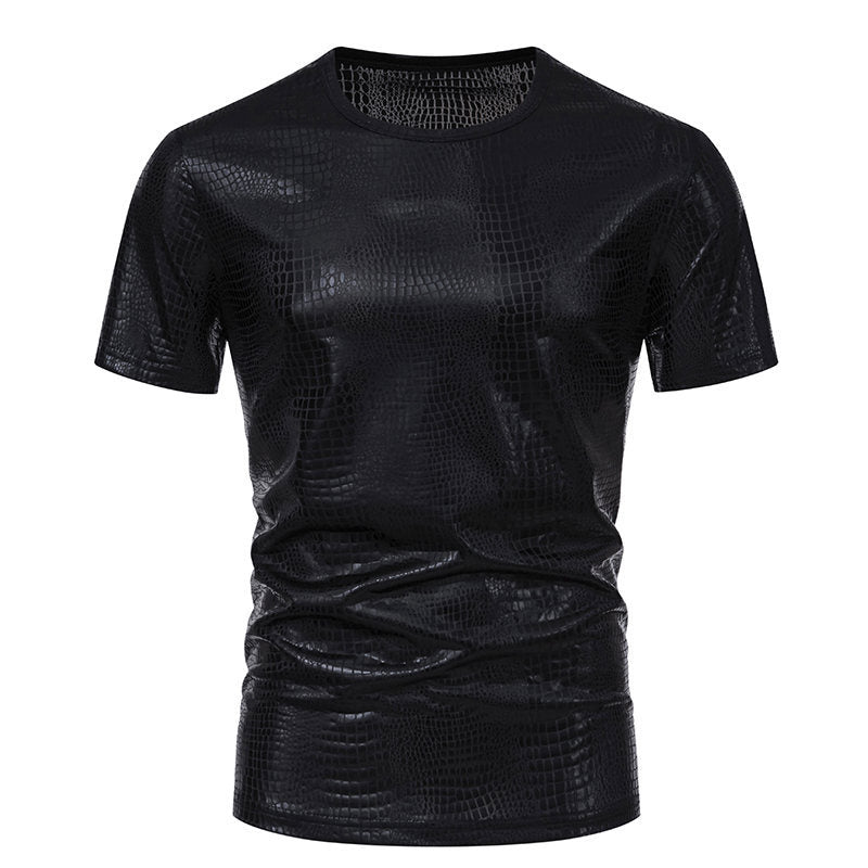 Pull Homme Aspect Cuir de Serpent Élégant Manches Courtes