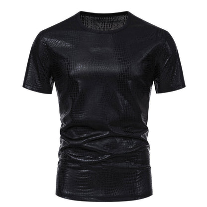 Pull Homme Aspect Cuir de Serpent Élégant Manches Courtes