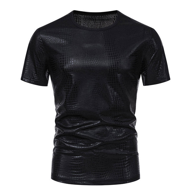 Pull Homme Aspect Cuir de Serpent Élégant Manches Courtes