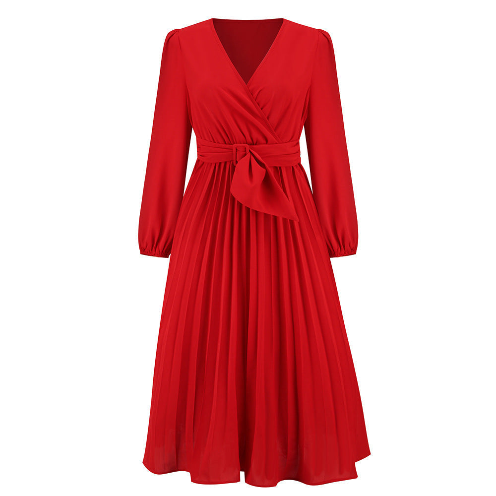 Robe portefeuille élégante à jupe plissée et laçage