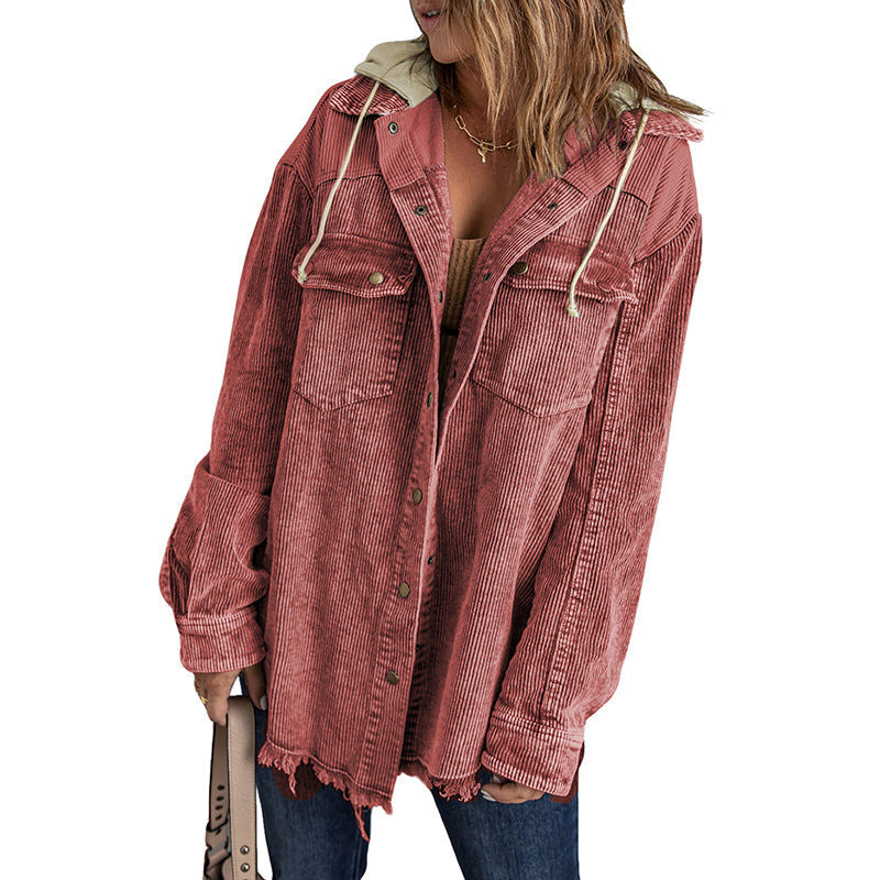 Grande veste oversize à capuche aspect velours côtelé