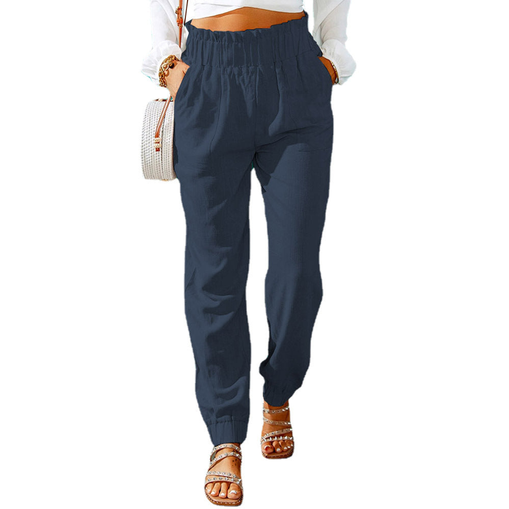 Pantalon d'été femme léger coton élastique