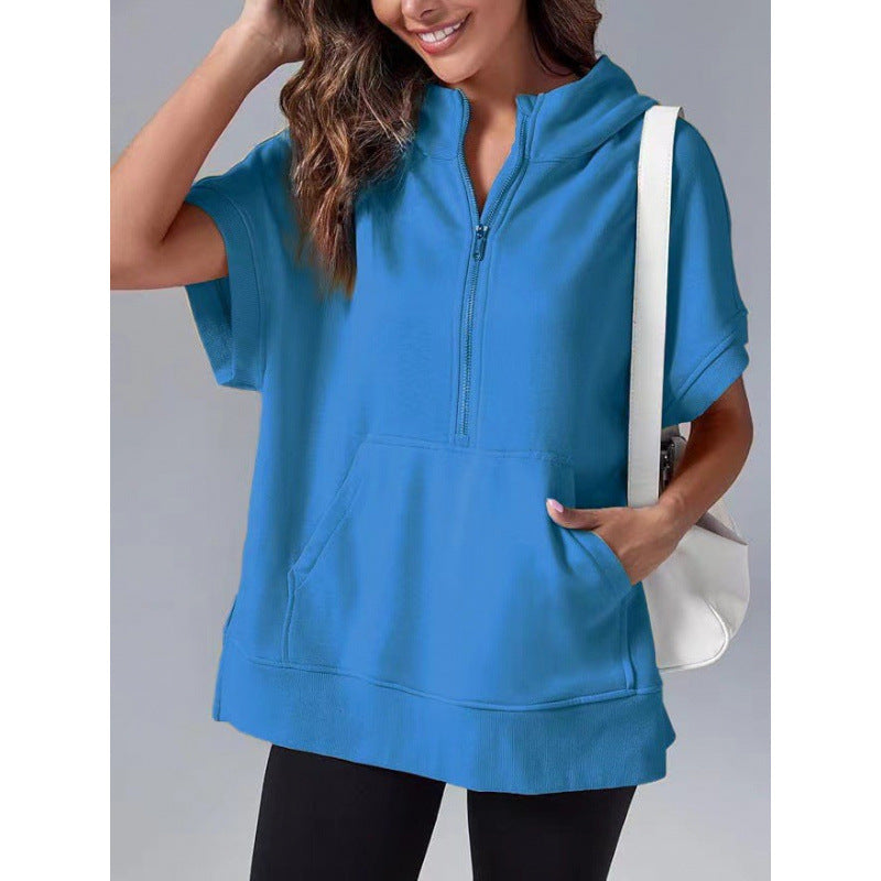 Sweat-shirt à capuche décontracté pour femme avec poches et fermeture éclair