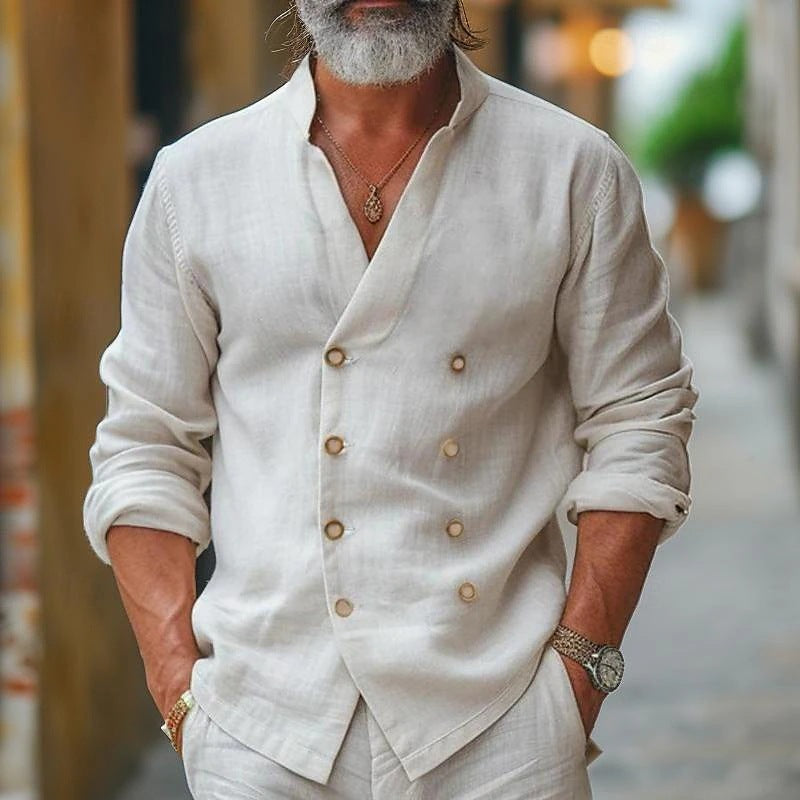 Chemise en lin homme élégante à double boutonnage haut d'été