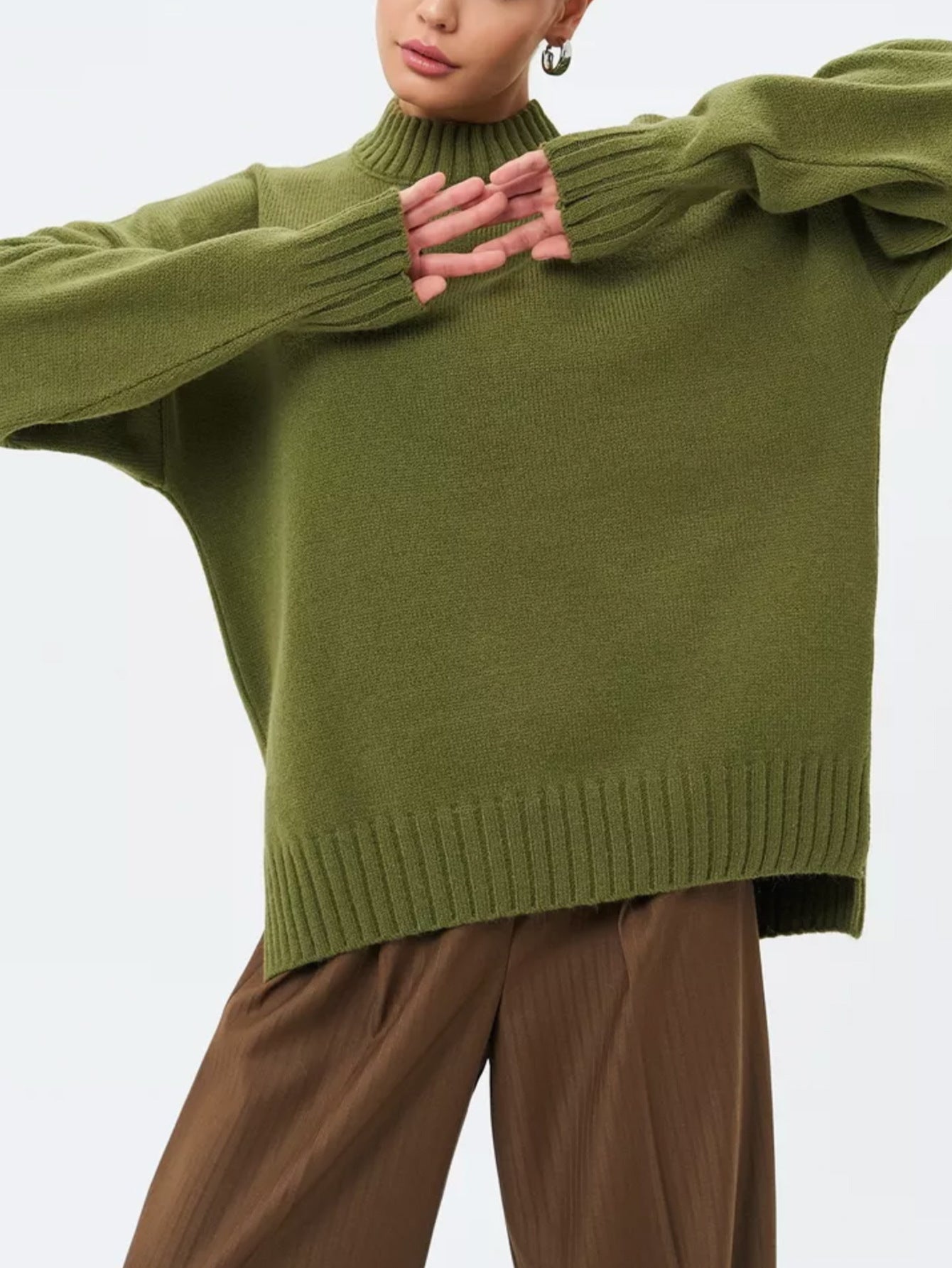 Pull Oversize Col Semi-Montant Côtelé