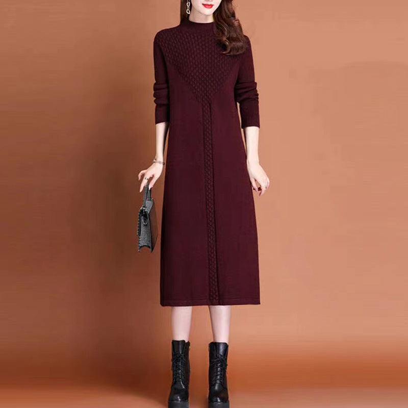 Robe longue femme, design tricoté élégant, col montant