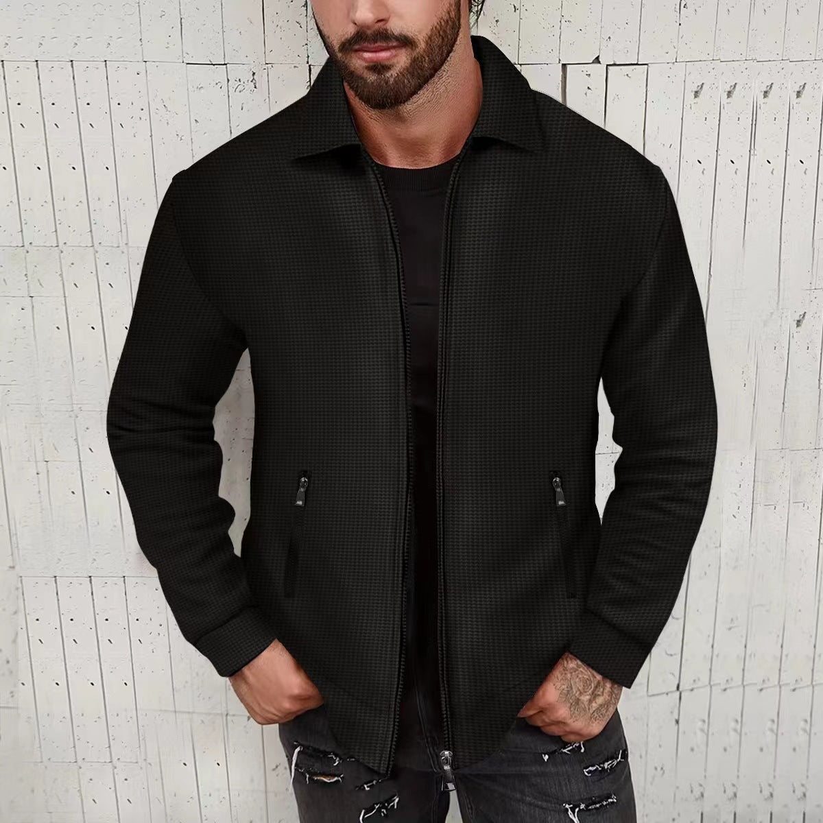 Gilet en tricot pour homme, coupe moderne, texturé, avec fermeture éclair optimale