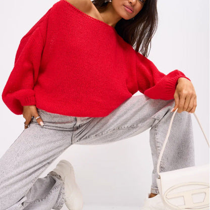 Pull doux épaules dénudées tendance grande taille pour femme