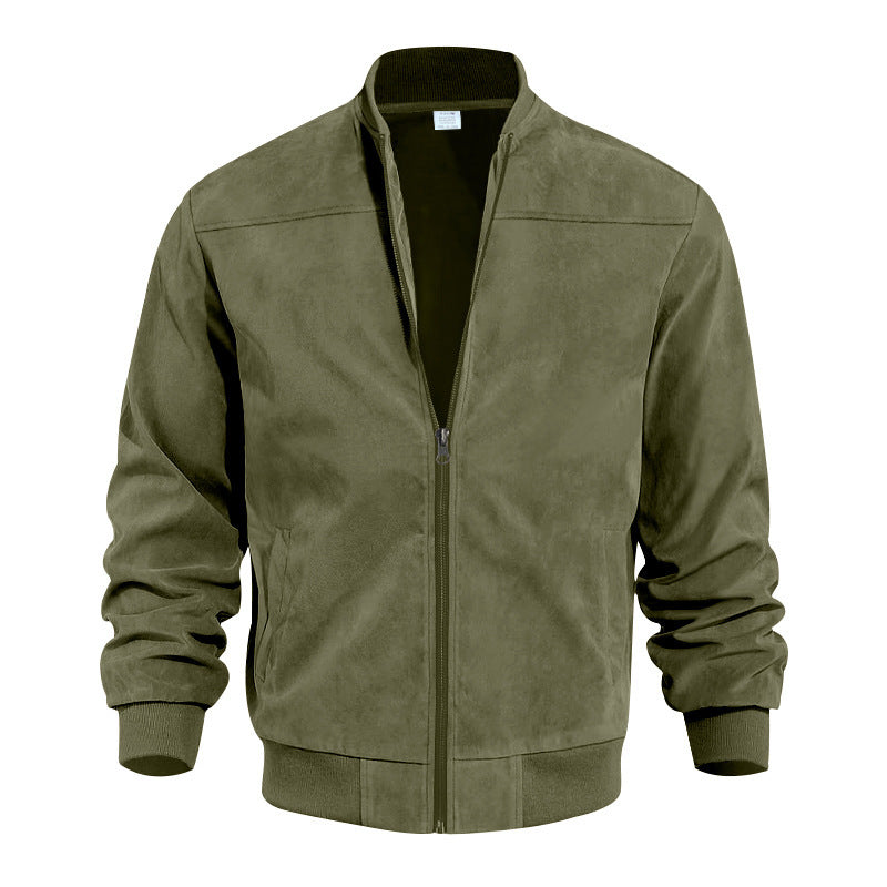 Manteau en cuir, blouson aviateur, aspect daim, col montant, élastique