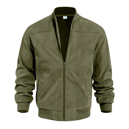 Manteau en cuir, blouson aviateur, aspect daim, col montant, élastique