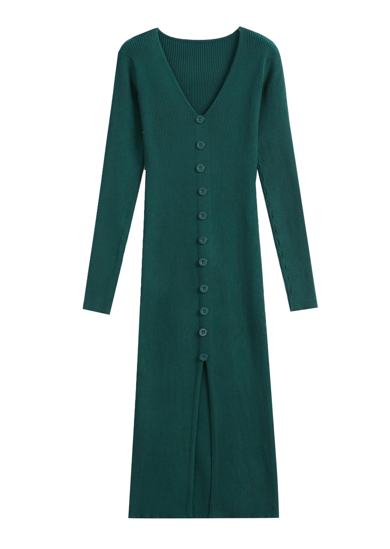 Robe longue femme, manches longues, motif côtelé, élégante, boutonnée