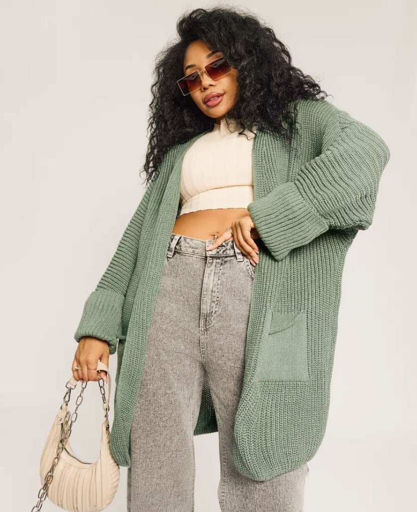 Grand cardigan grande taille en mélange de laine ouvert