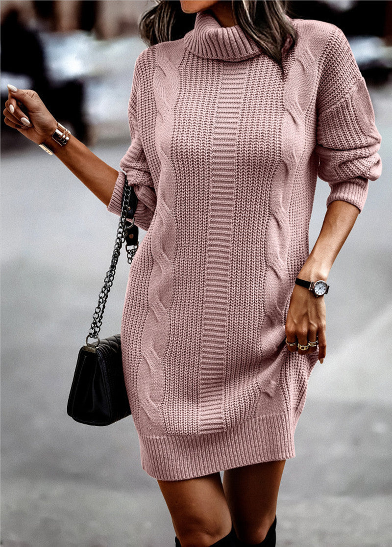 Robe pull femme Col montant Cordon Motif Élégance