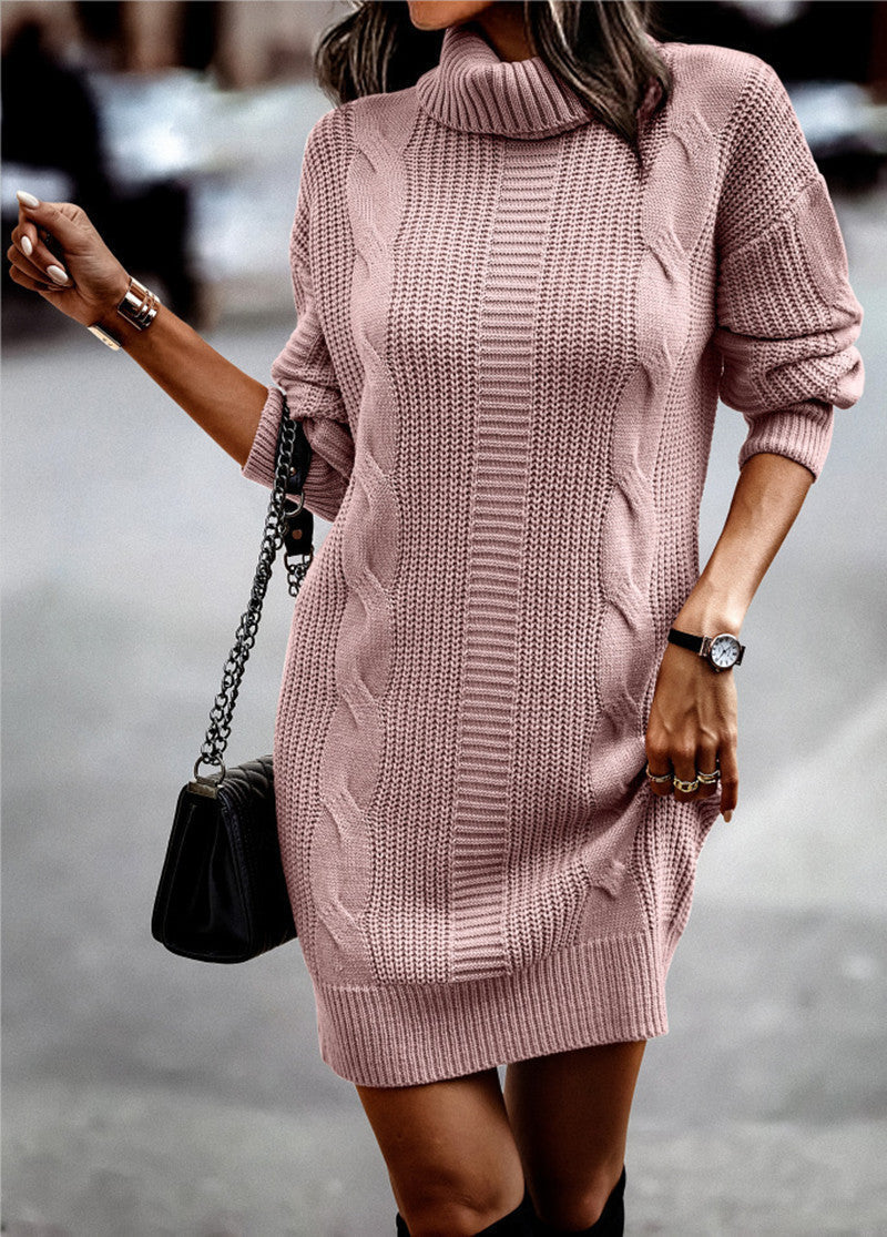 Robe pull femme Col montant Cordon Motif Élégance