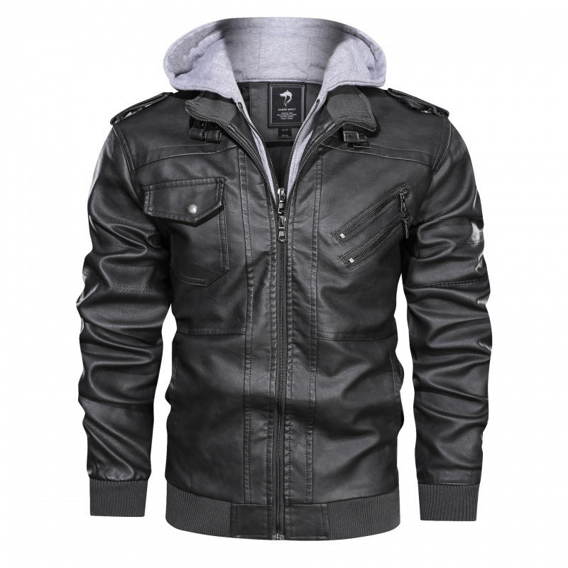 Blouson en cuir pour homme moderne, capuche amovible