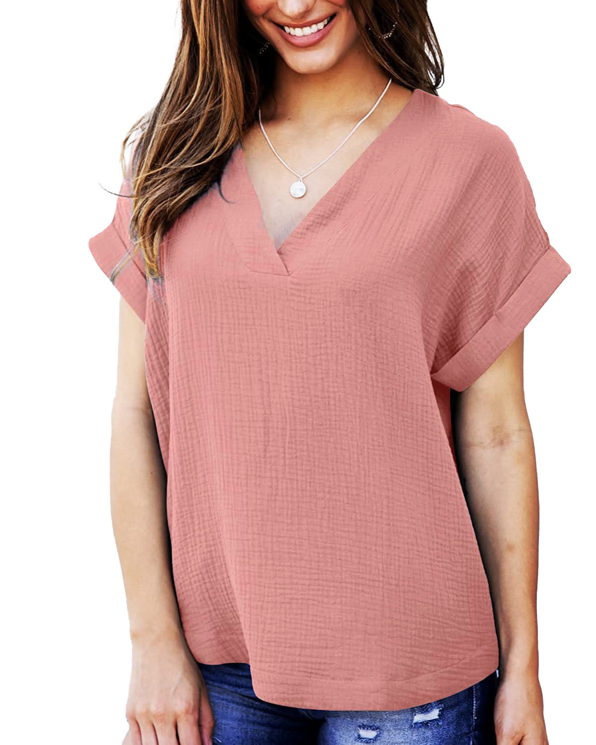 T-shirt femme décontracté col en V coupe ample