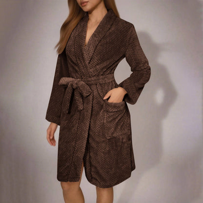Peignoir doux pour femme avec ceinture et poches