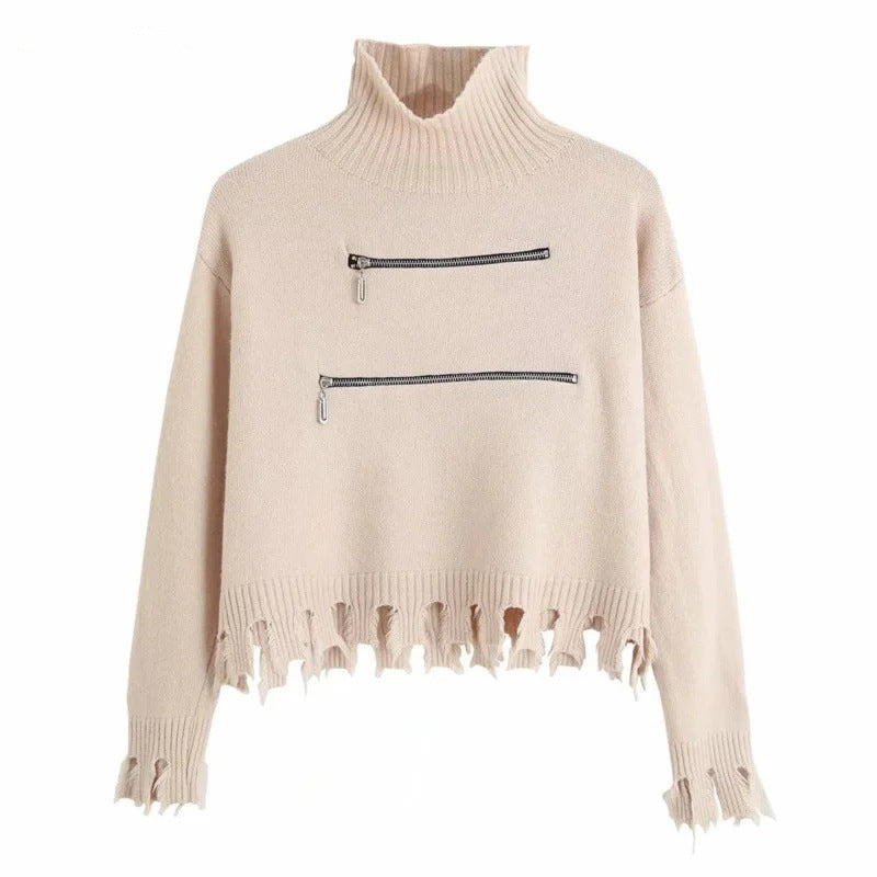 Pull pour femme moderne asymétrique à franges