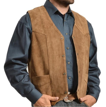 Gilet en cuir moderne pour homme avec poches et fermeture boutonnée