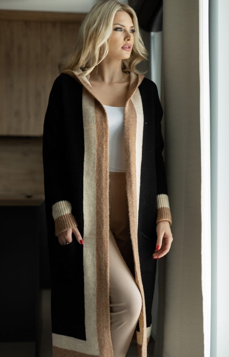 Große Strickjacke Übergröße Lang mit Kragen und Taschen - IdealeKleiden