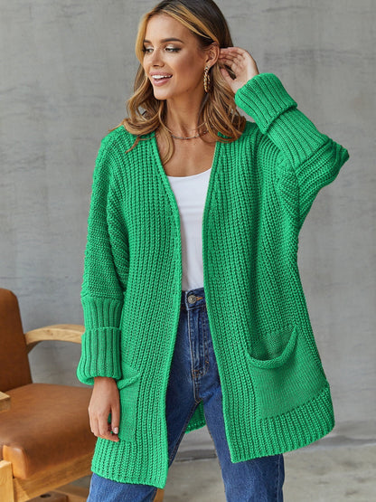 Gilet long en maille côtelée pour femme