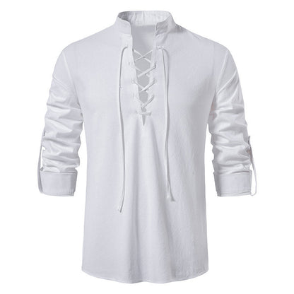 T-shirt manches longues décontracté à lacets pour hommes