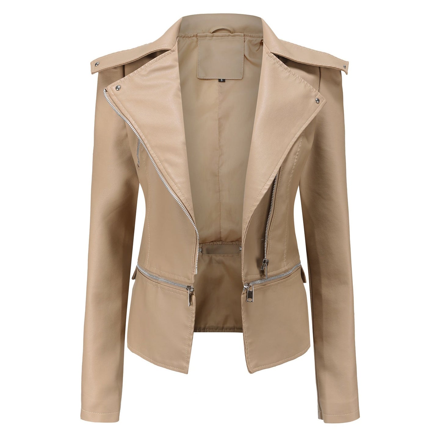 Blouson en cuir asymétrique de style motard pour femme