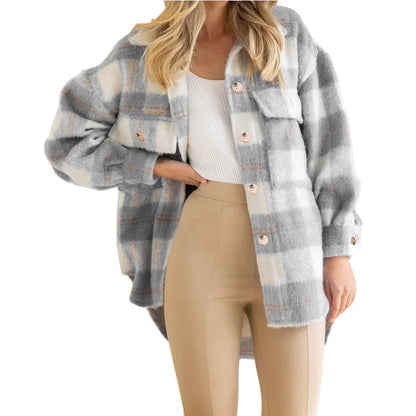 Manteau en laine élégant pour femme à carreaux manteau d'hiver long