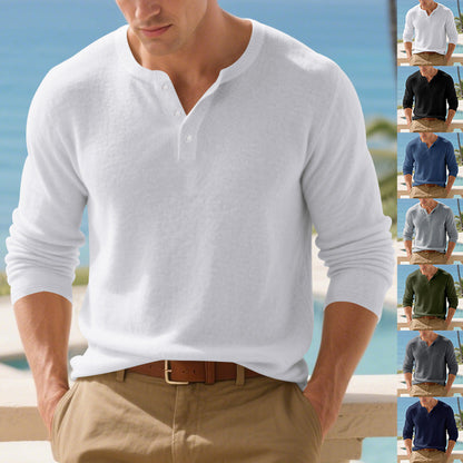 Herren Langarmshirt Elegantes Design Knöpfe - IdealeKleiden