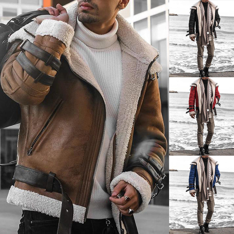 Herren Lederjacke Luxus Kunstfell Innenfutter Modern Design - IdealeKleiden