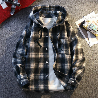 Veste à carreaux en flanelle pour homme, avec capuche, moderne