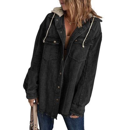 Grande veste oversize à capuche aspect velours côtelé