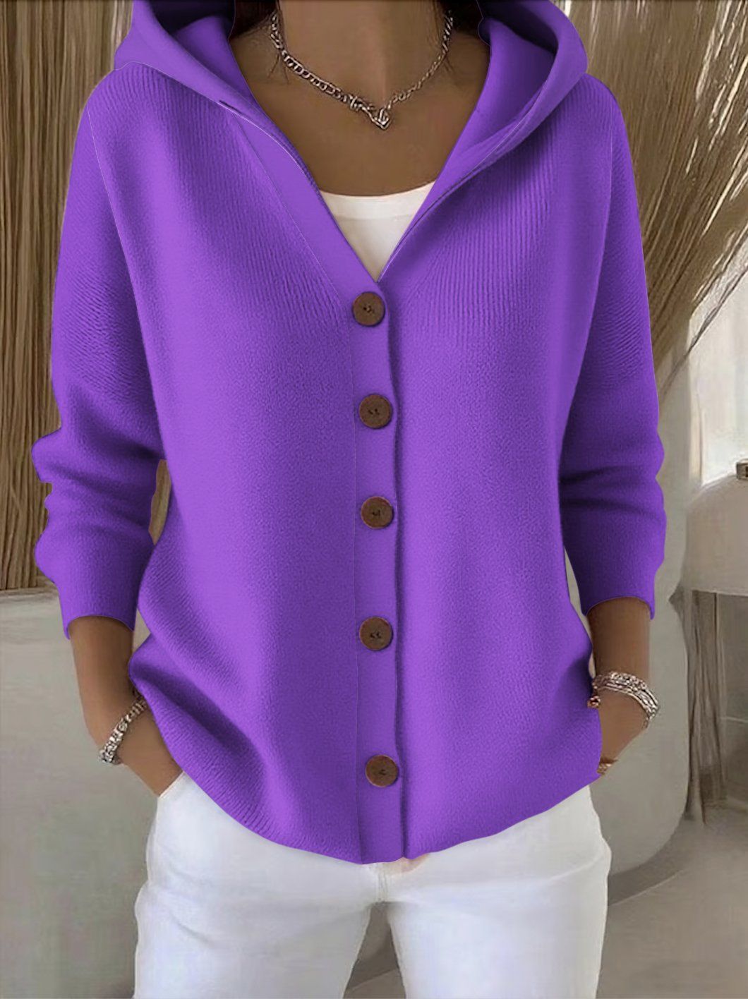 Cardigan Femme Capuche Moderne Décontracté