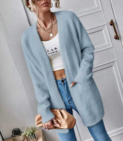 Cardigan doux et moelleux pour femme, design simple et élégant