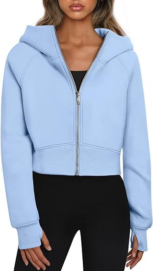 Sweat à capuche court zippé sportif pour femmes