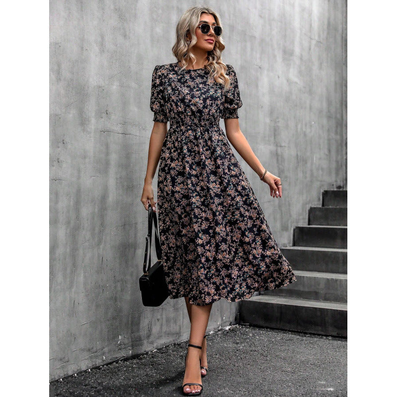 Robe d'été motif floral taille empire pour femme