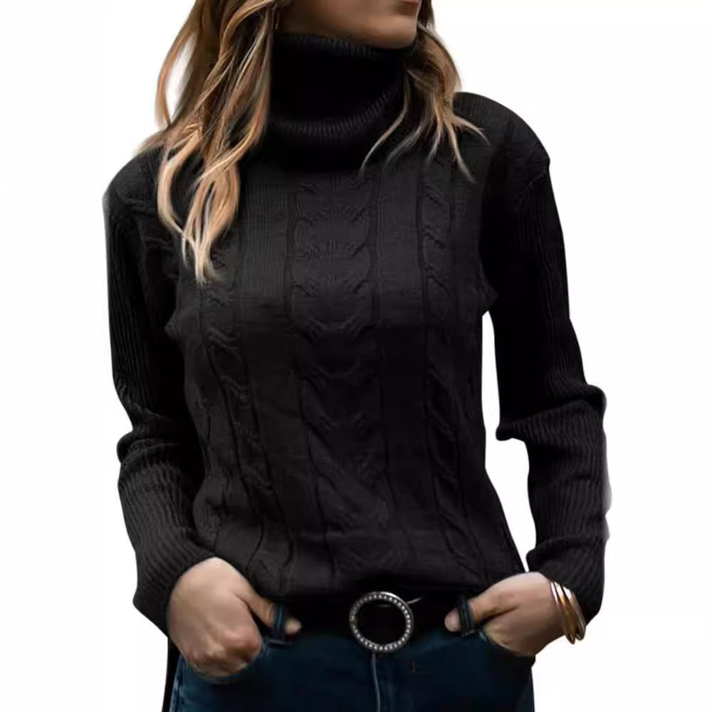 Pull tricoté col montant torsadé élégant pour femme
