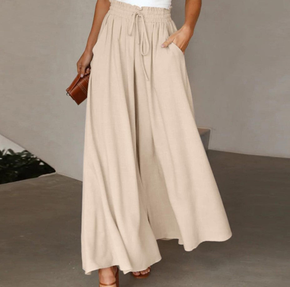 Pantalon Femme Élégant Ample avec Taille Élastique et Poches