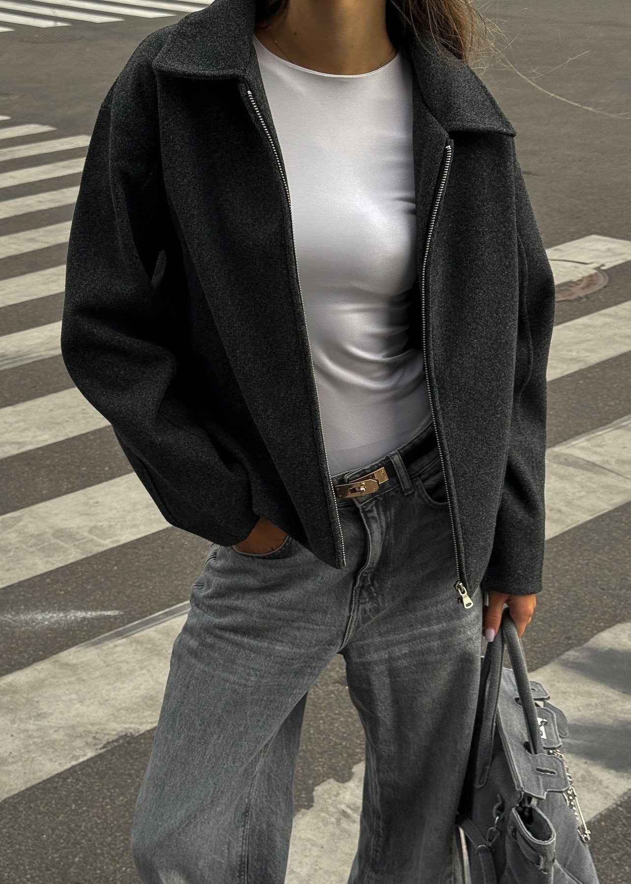 Veste chaude en laine zippée pour femme