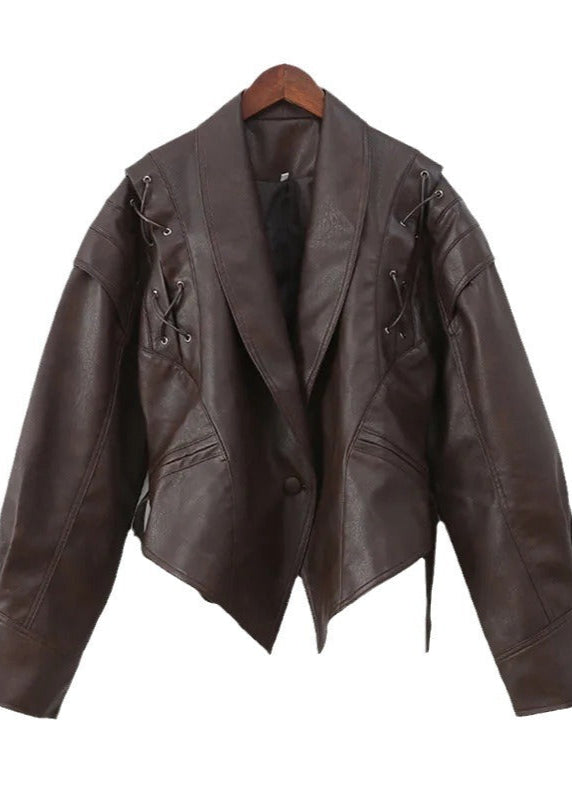 Blazer élégant femme en similicuir à lacets