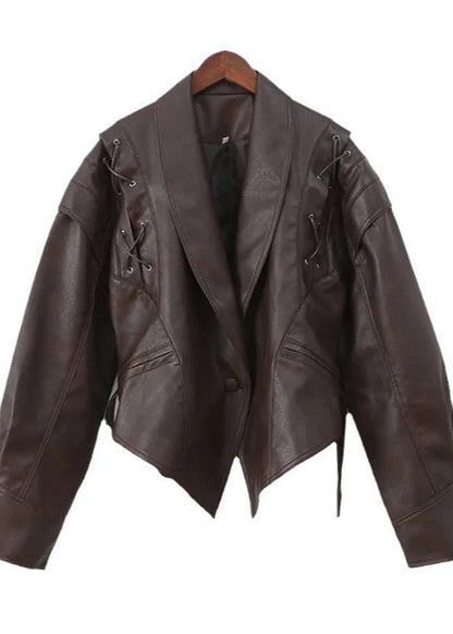 Blazer élégant femme en similicuir à lacets