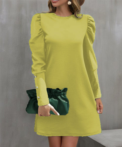 Robe courte Femme Col Rond Manches Bouffantes Élégante