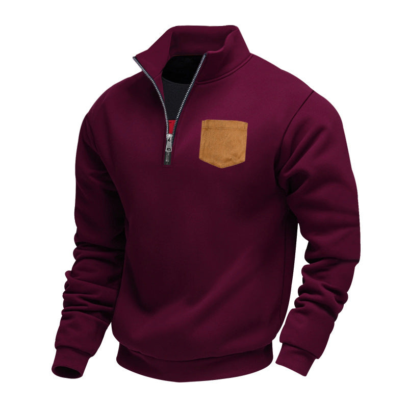 Sweatshirt moderne homme demi-zip poche poitrine