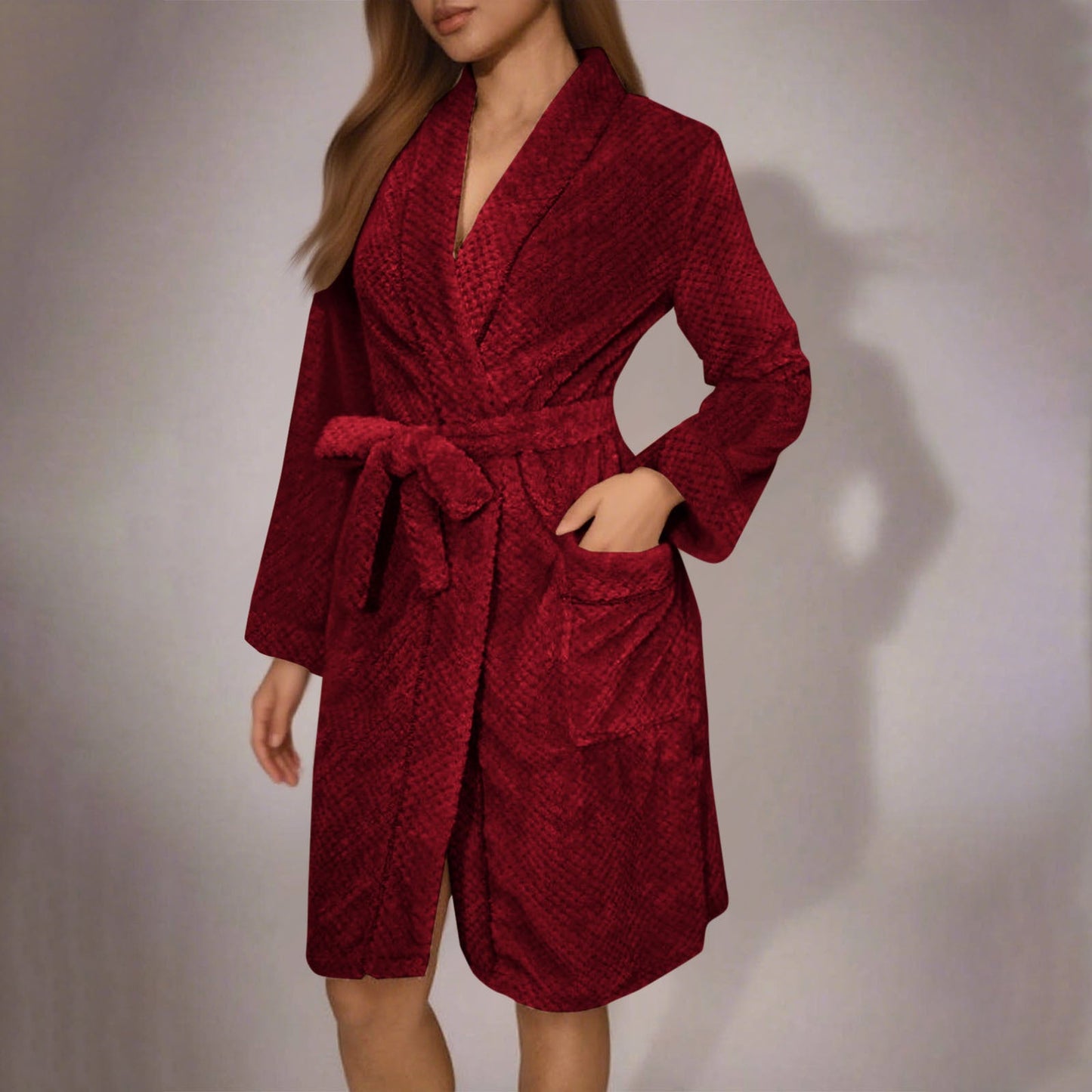 Peignoir doux pour femme avec ceinture et poches