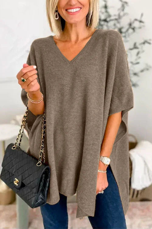 Poncho en maille pour femme Décontracté Col en V Coupe oversize