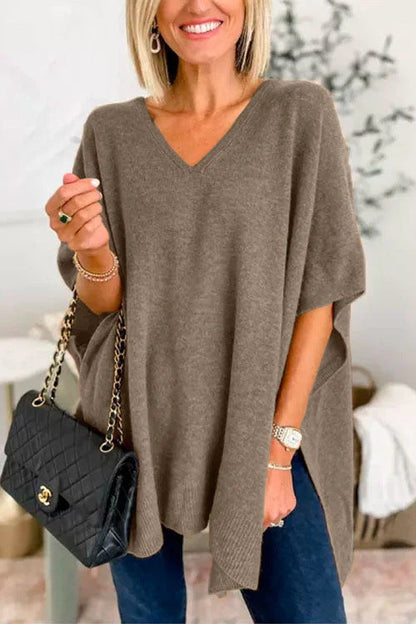 Poncho en maille pour femme Décontracté Col en V Coupe oversize